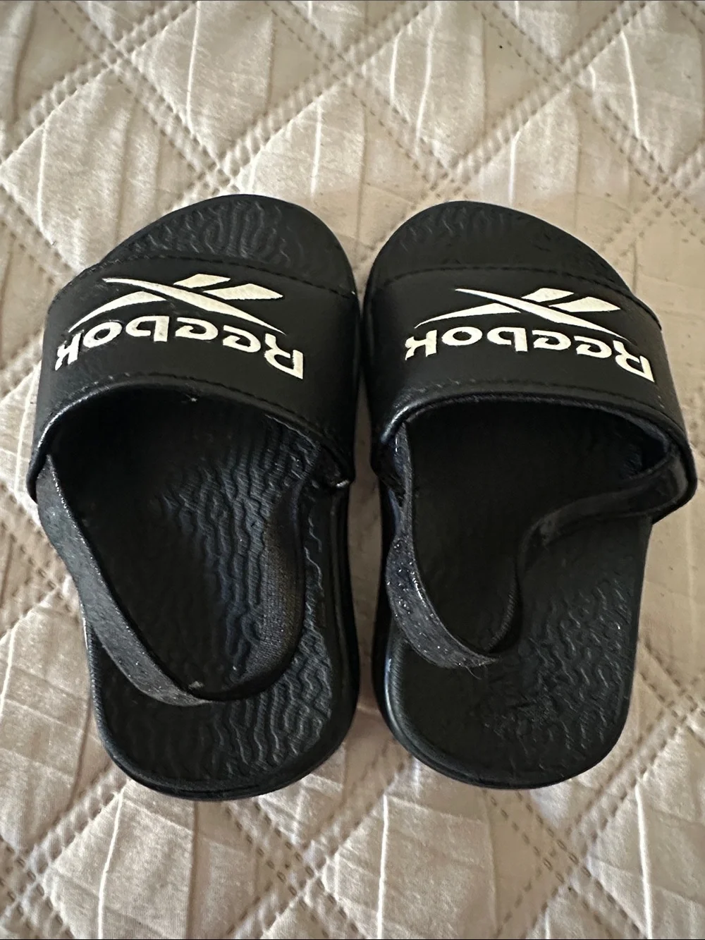 Reebok Kids Black Slide Sandals with White Logo